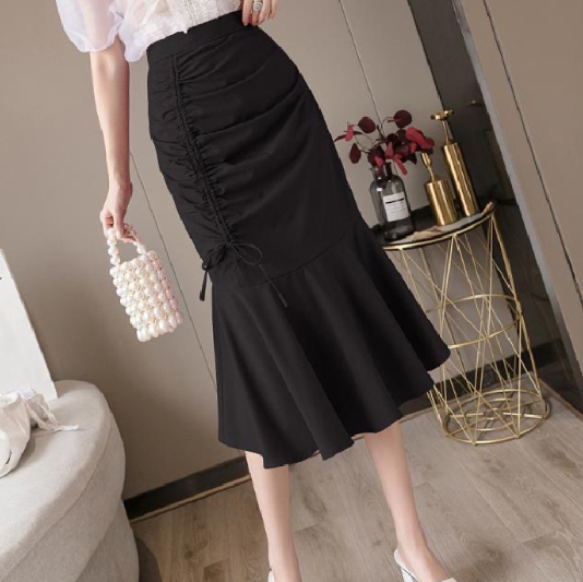 High Waist A-Line Midi Skirt with Side Slit