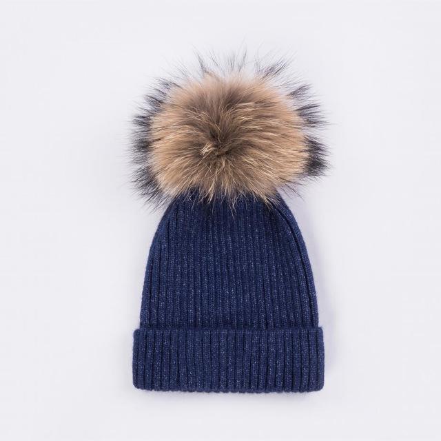 Multicolor Wool Beanie with Pom-Pom