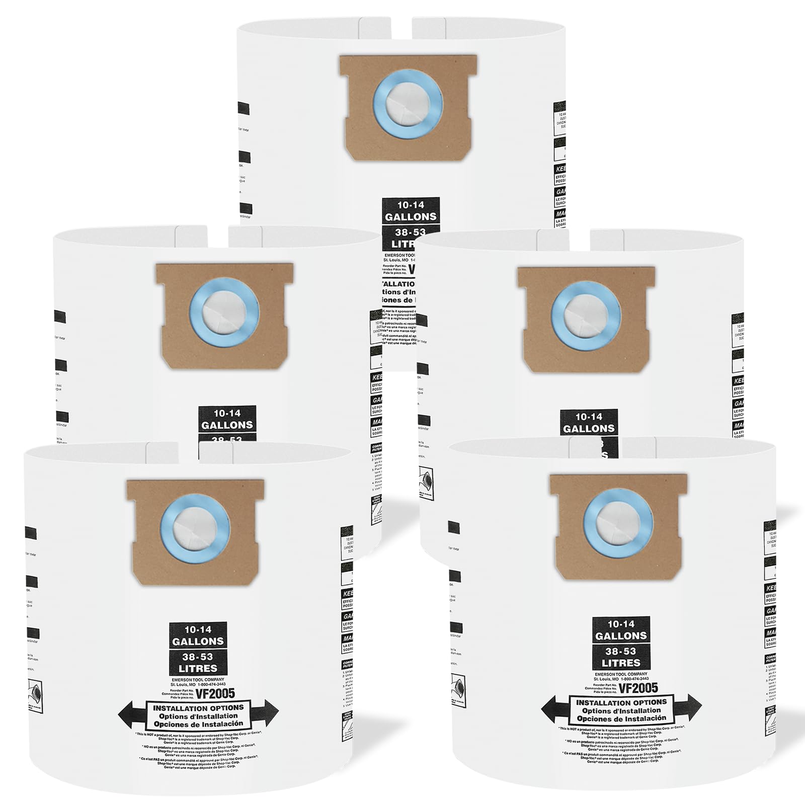 5 Pack Premium Vacuum Type F Filter Bags 90662 Compatible with Shop Vac 10-14 Gallon Vacuum Type F 9066290662009066233 Type I 90672 9067200 9067211 Vaccume Bags