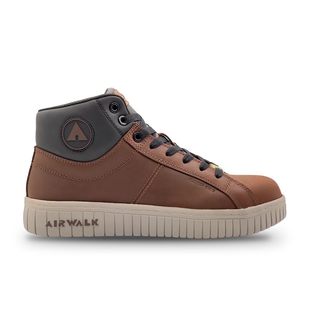 Airwalk Deuce Mid Top Composite Toe Men’s Industrial Work Shoes Brown/Tan Size 7.5 Wide Comfortable & Light Work Shoes for Men Electric Hazard Slip Resistant