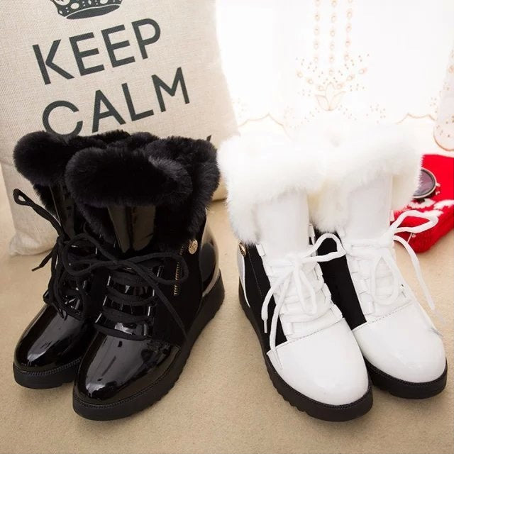 Thick-soled Warm Platform Color-block Mid-calf Martin Boots