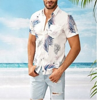 Men's Tropical Leaf Print Hawaiian Shirt for Summer
