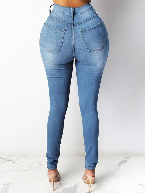 Blue High Waist Skinny Jeans with Slash Pockets