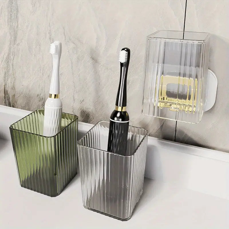 Wall Mounted Toothbrush Holder with Mouthwash Cup (1 Set)
