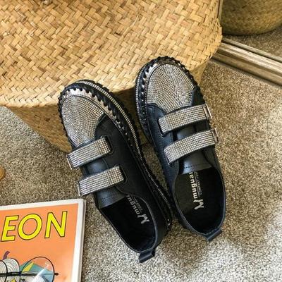 Versatile Autumn Rhinestone Velcro White Sneakers