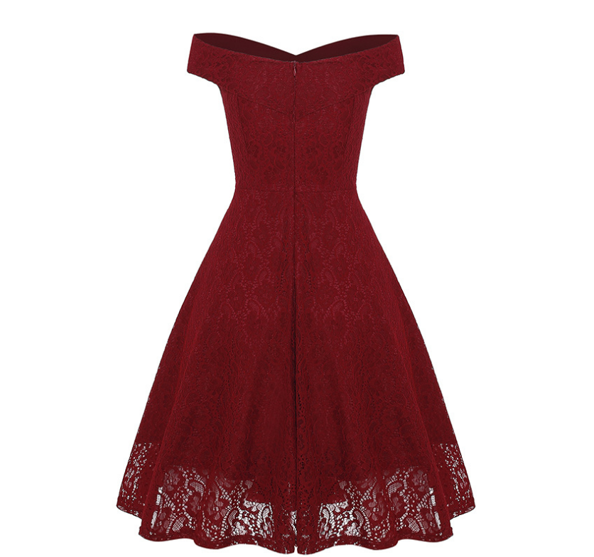 Lace Dress with Off-Shoulder Design