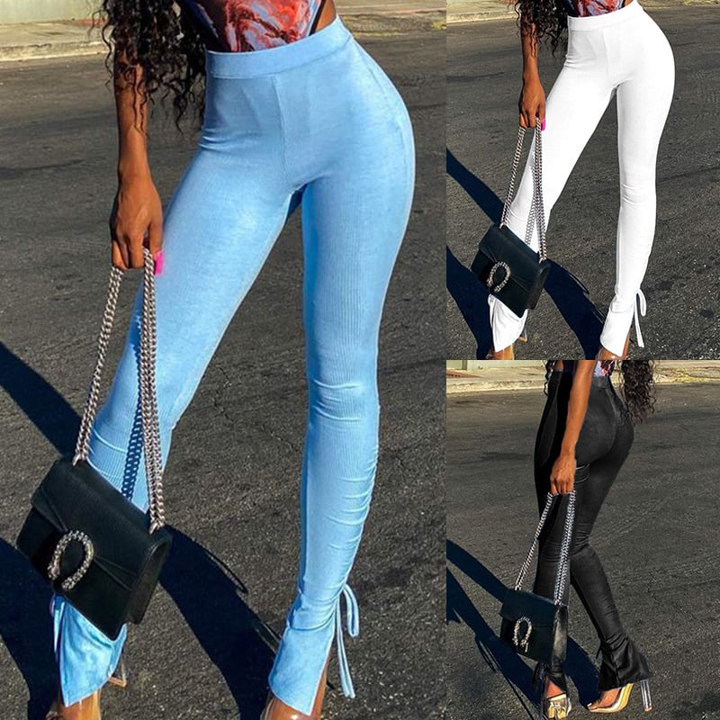 High Waist Side-Slit Tight Trousers for Women
