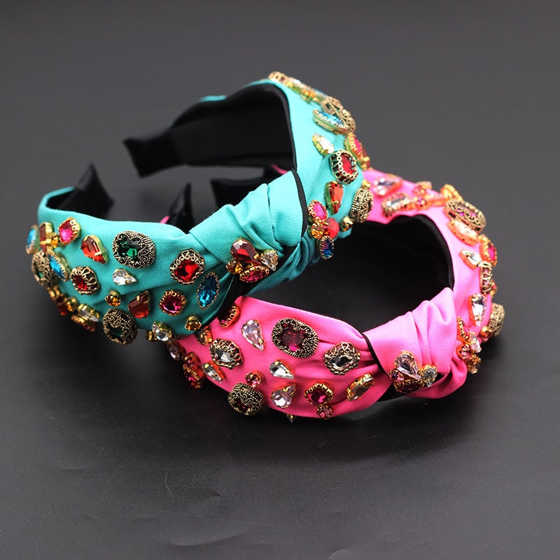 Fashionable Baroque Floral Headband with Colorful Gems
