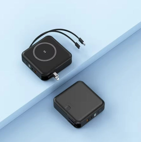 Wireless Fast Charging Power Bank with Built-in Cable