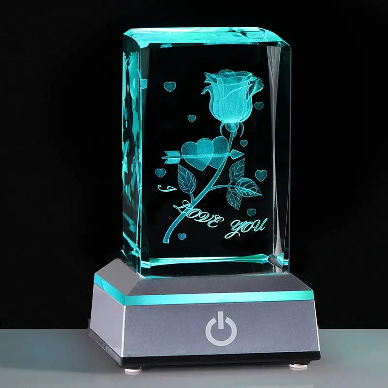 3D Crystal Rose Table Lamp with Color Changing Light