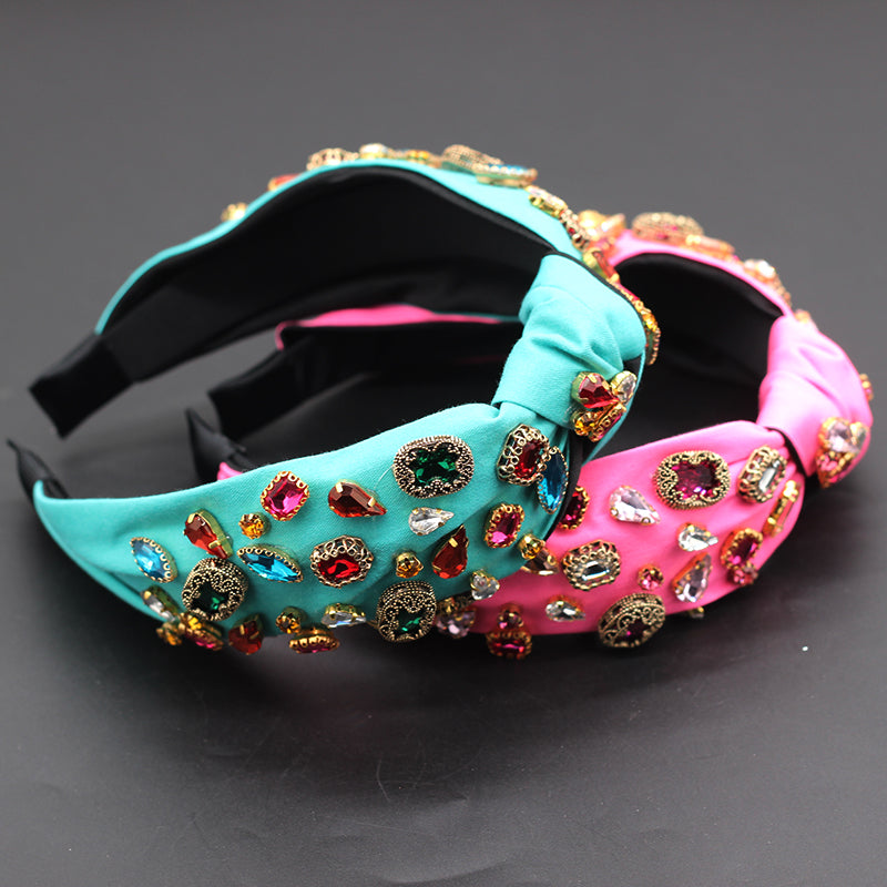 Fashionable Baroque Floral Headband with Colorful Gems