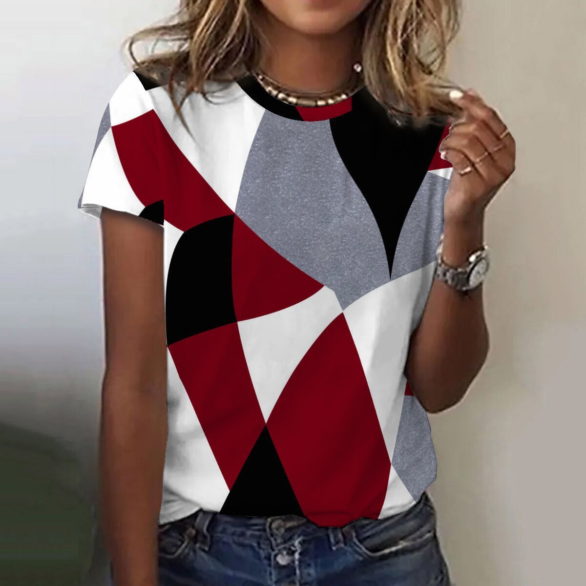 2018 Summer Women's Pocket Print Striped T-Shirt