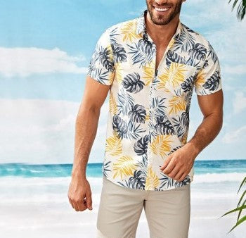 Men's Tropical Leaf Print Hawaiian Shirt for Summer