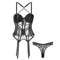 Transparent Lace Bodysuit with Suspender Straps