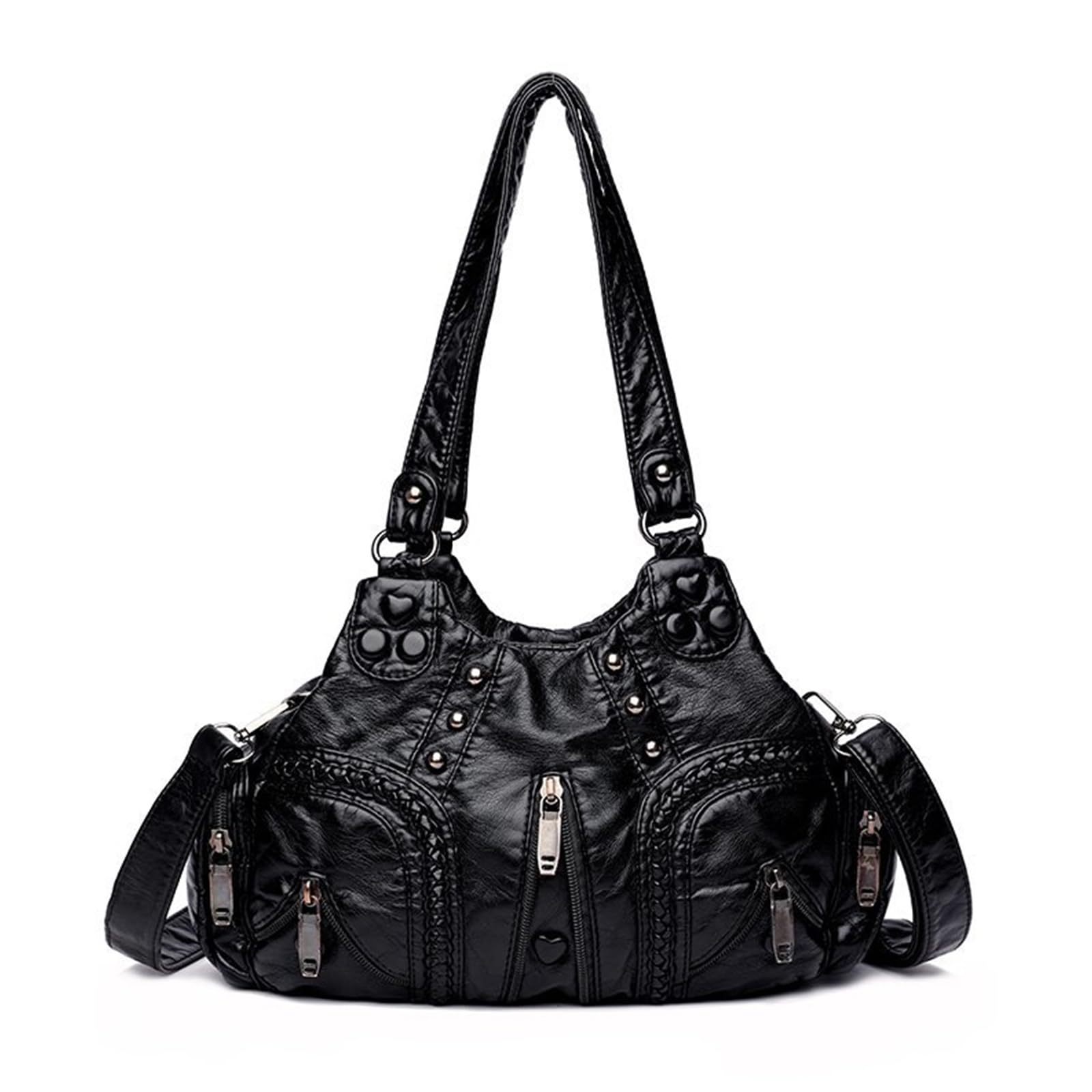 I IHAYNER Purses and Handbags for Women Hobo Tote Purse Soft PU Leather Satchel Shoulder Bag with Multi-Pocket Black