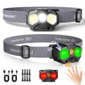 Favorlite Headlamp Rechargeable 2 Pack 1400 Lumen Lightweight Head Lamps LED Rechargeable with White Green Red Light Waterproof Motion Sensor Head Lamp14 Modes with Memory Function for Running