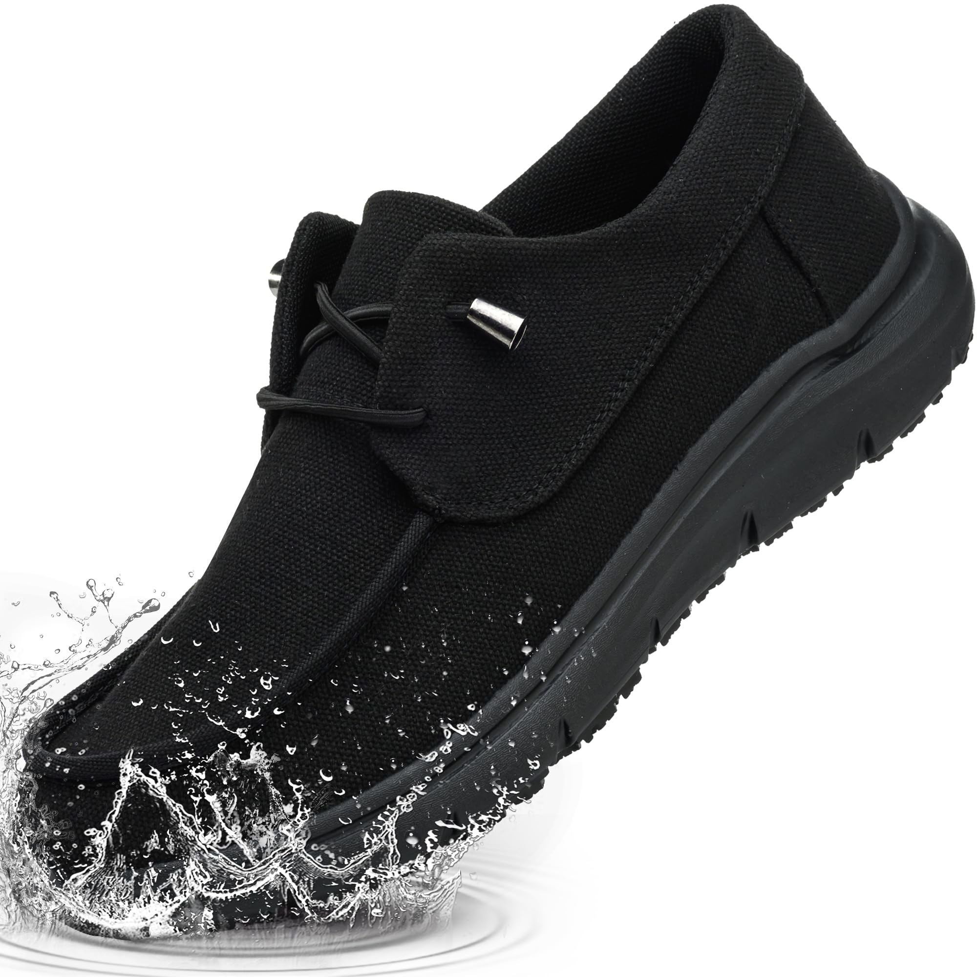 TEYTAP Waterproof Non Slip Work Shoes for Men Women Black Slip Resistant Food Service Chef Kitchen Restaurant Shoes Slip On Loafers Casual Lightweight Canvas Shoes