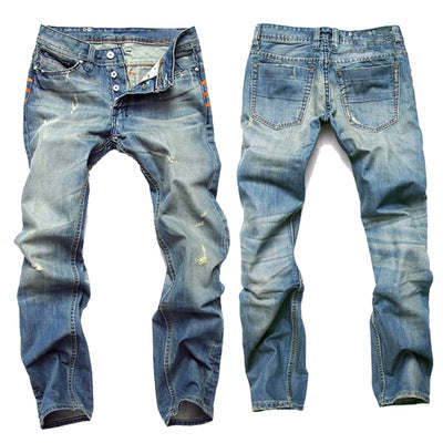 Vintage Style Men's Ripped Straight Leg Jeans