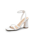DREAM PAIRS Womens Strappy Round Heels Open Square Toe Ankle Strap Party Sandals Dress ShoesSize 9White-PuSDHS2465W