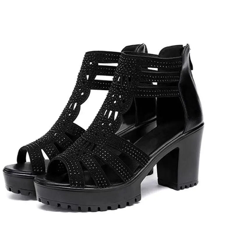 2023 New Women's Chunky Heel Fish Mouth Sandals