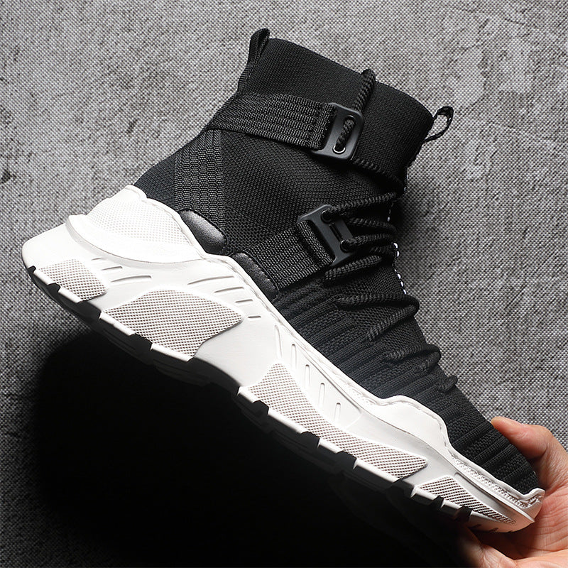 Men's Black High-Top Sneakers - Breathable Casual Sports