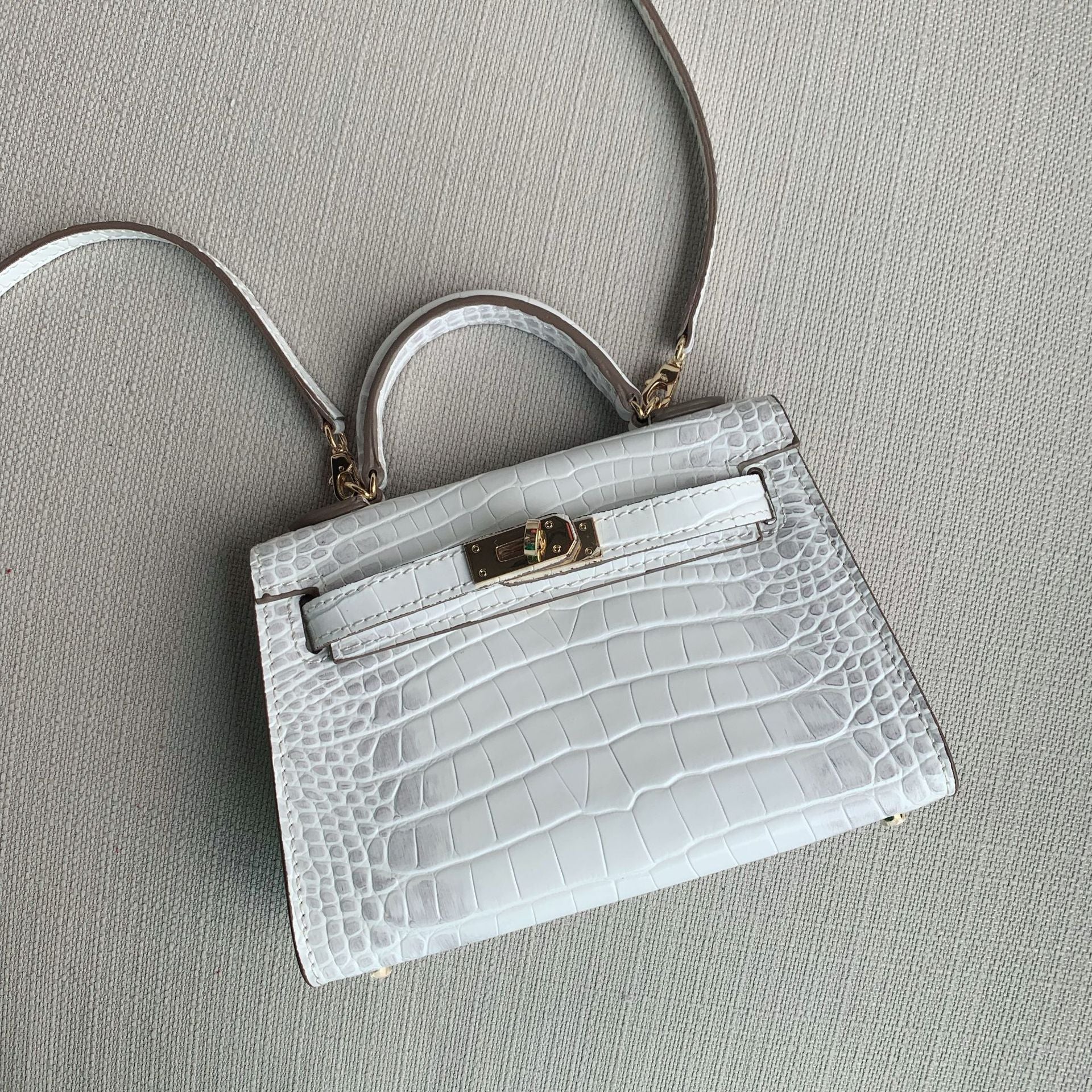 Genuine Leather Crossbody Bag with Crocodile Pattern