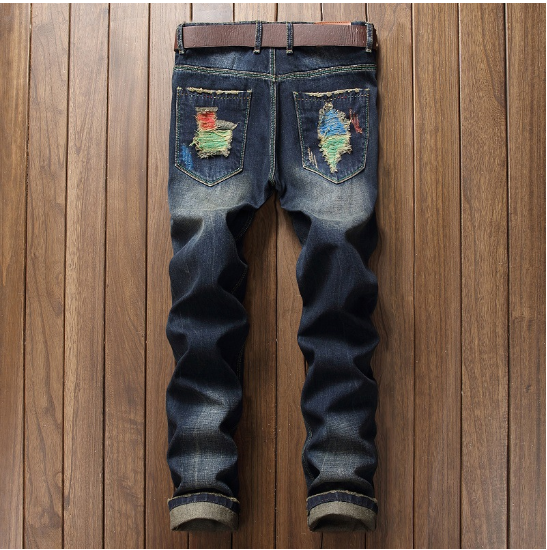 Men's Ripped Straight Leg Jeans - European American Style