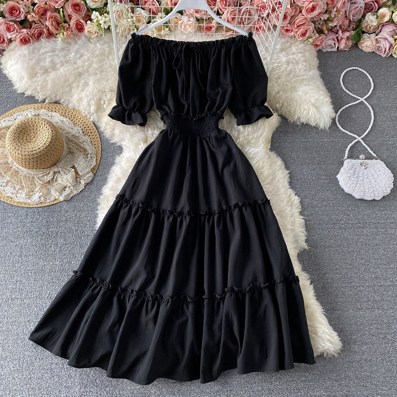 French Bubble Short Sleeve Off-Shoulder Dress 2021