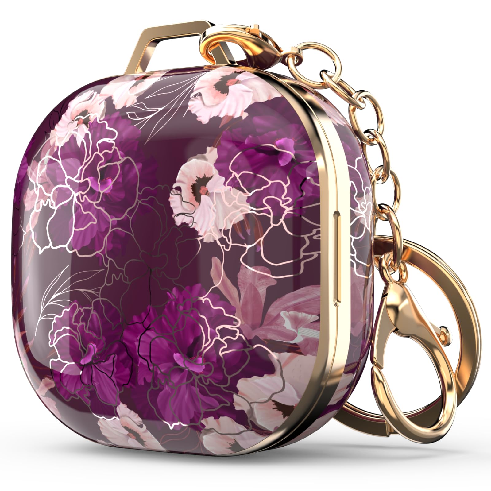 wenew case for Galaxy Buds FE/Galaxy Buds 2 Pro/Galaxy Buds Pro/Galaxy Buds 2/ Galaxy Buds Live Cute Patterned Hard Shell with Clip for Women Men (Purple + Golden)
