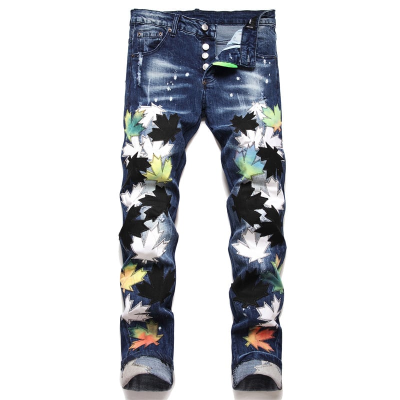 Men's Contrast Patch Slim Fit Fashion Jeans