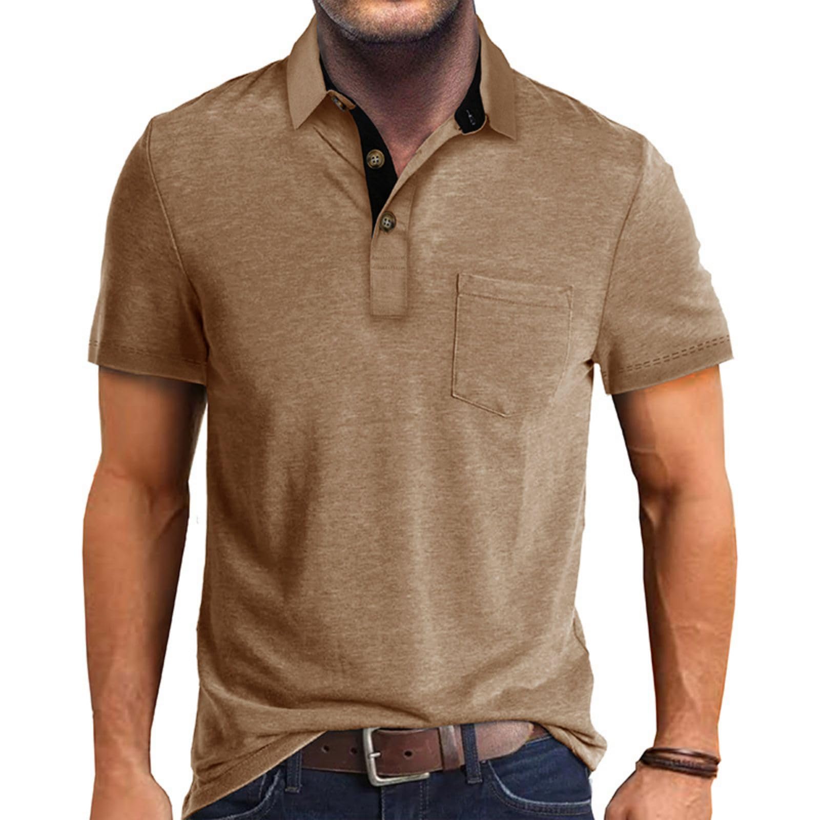 Mens Casual Polo Shirts Classic Button Basic Short Sleeve Shirt Solid Color Cotton Tees Golf Stylish Tops