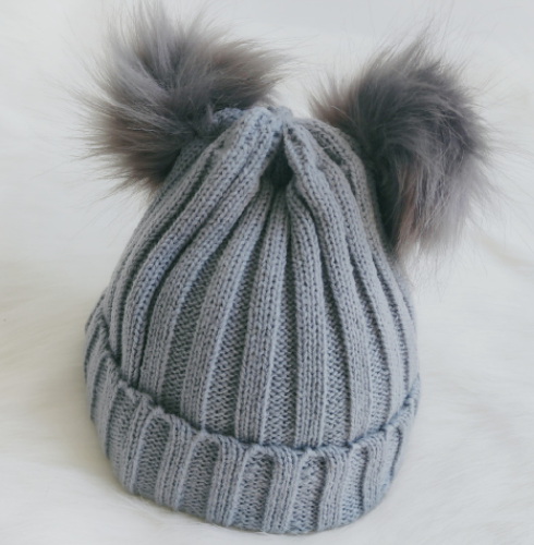 Children's Knit Beanie with Faux Fur Pom Pom