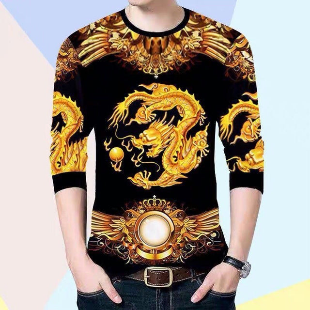 Men's 3D Printed Dragon Tiger Long Sleeve T-Shirt