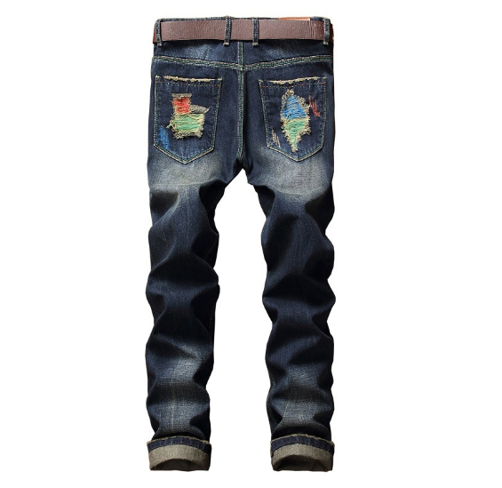 Men's Ripped Straight Leg Jeans - European American Style