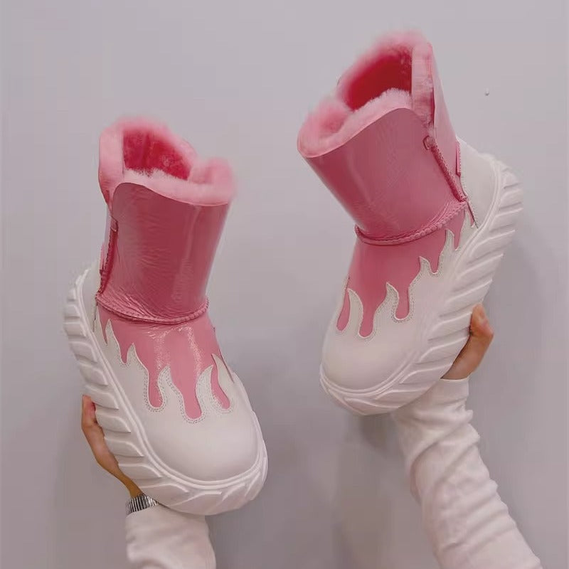2023 Winter Women's Color Block Thick Sole Snow Boots