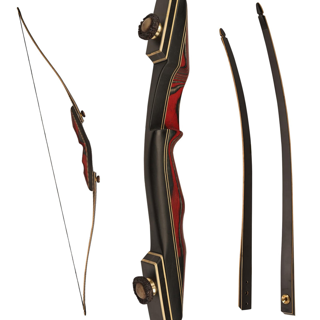 PMZ Archery Longbow Red Riser 65 Wooden Takedown Professional Longbow for Hunting Right Hand Traditional Bow for Adults Beginners to Advanced Outdoor Practice (40lbs)