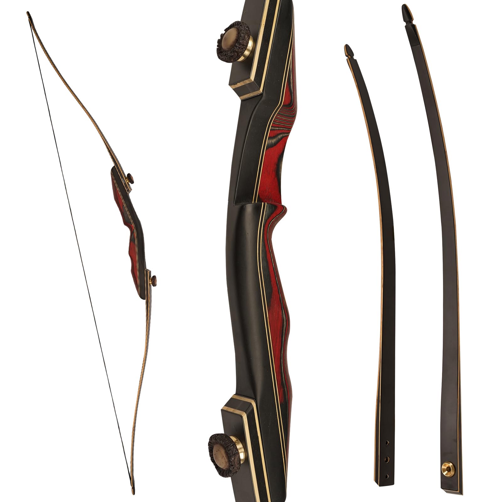 PMZ Archery Longbow Red Riser 65 Wooden Takedown Professional Longbow for Hunting Right Hand Traditional Bow for Adults Beginners to Advanced Outdoor Practice (40lbs)