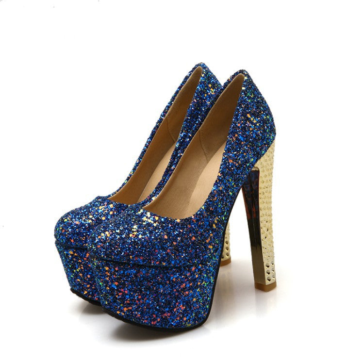 Sexy High Heels with Waterproof Platform and Sequins