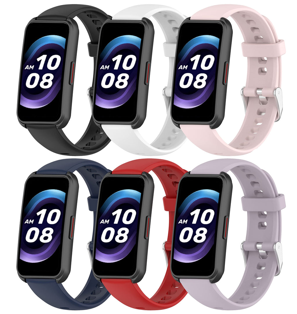 TenCloud 6-Pack Compatible with FITVII/KALINCO Slim Fitness Tracker 1.47 inch Bands 16mm Replacement Breathable Lightweight Soft Silicone Sweat Resistant Sport Wristbands Band for FITVII HM08