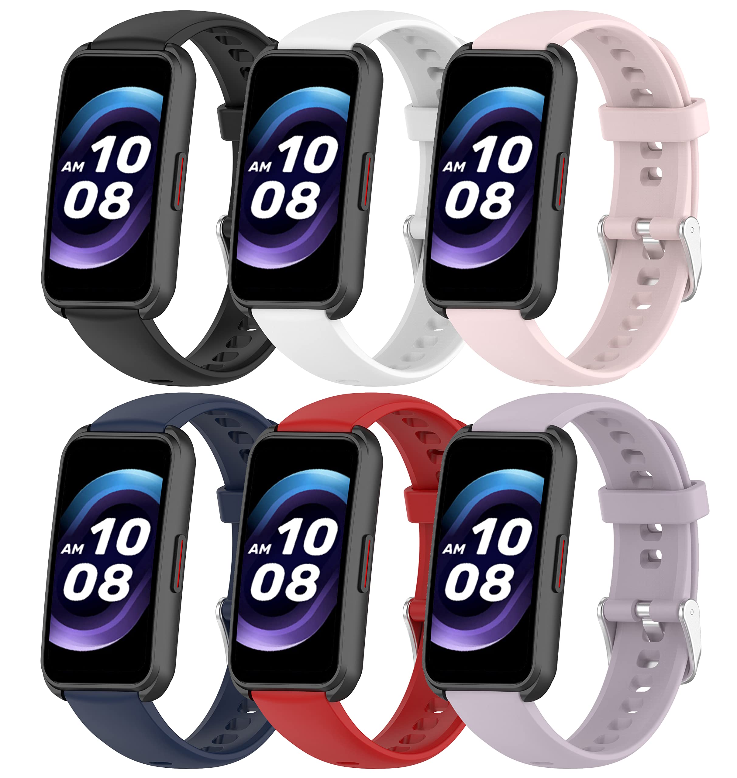 TenCloud 6-Pack Compatible with FITVII/KALINCO Slim Fitness Tracker 1.47 inch Bands 16mm Replacement Breathable Lightweight Soft Silicone Sweat Resistant Sport Wristbands Band for FITVII HM08