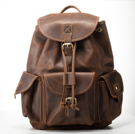 Crazy Horse Leather Men's Outdoor Travel Backpack