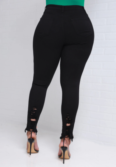 Black Ripped Skinny Jeans with High Waist Slim Fit