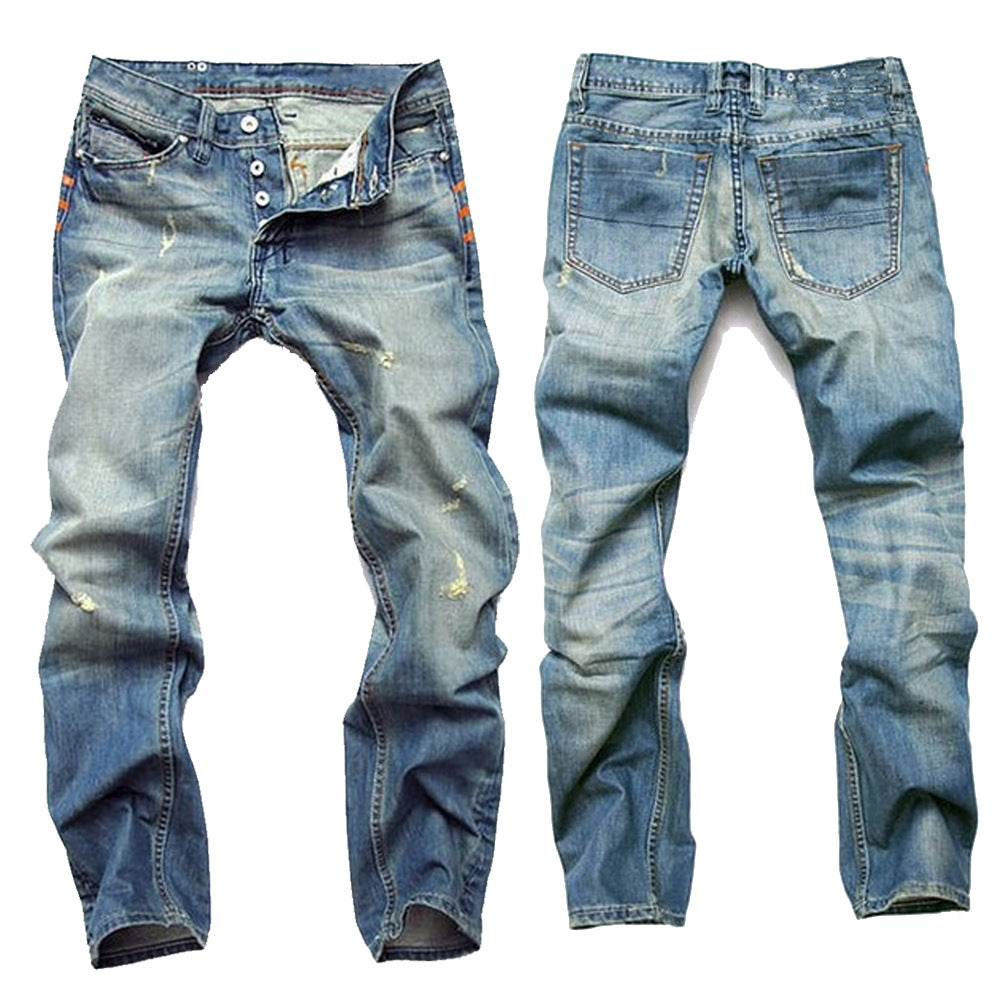 Vintage Style Men's Ripped Straight Leg Jeans