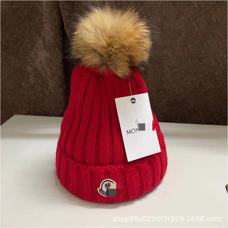 2023 New European Knit Beanie with Real Fur Pom-Pom