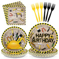 Grencian 96 PCS Handyman Tools Party Supplies Handyman Tools Party Plates 350GSM Disposable Handyman Tools Birthday Tableware Set for Little Builder Carpentry Construction Birthday Party Serves 24
