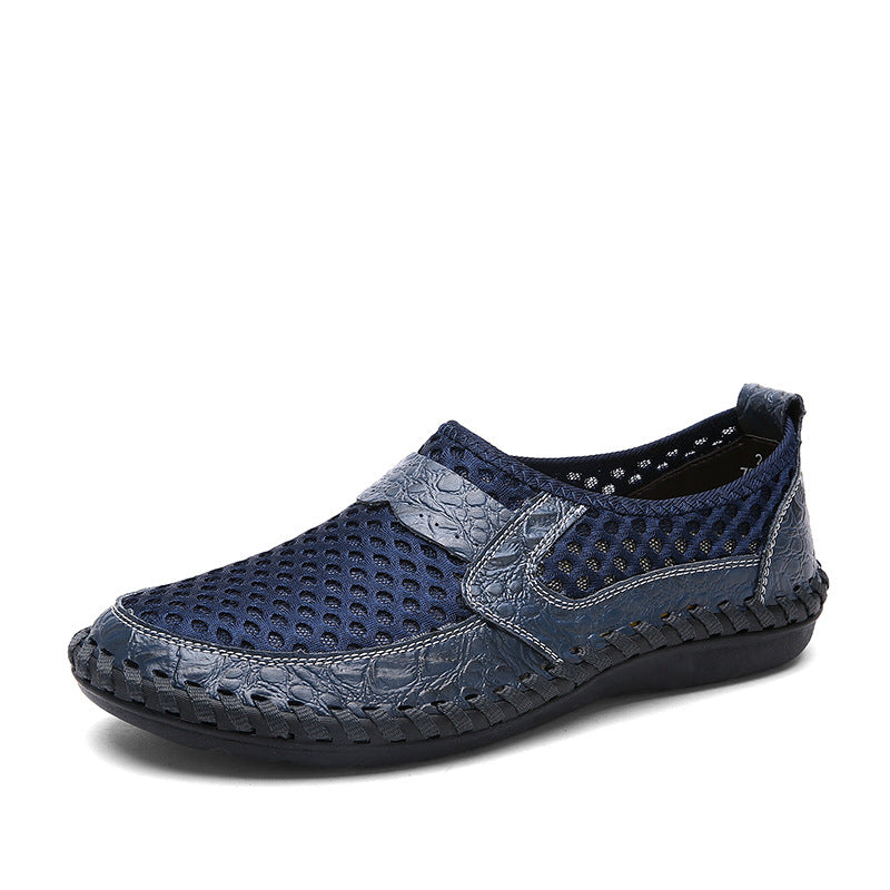 Men's Breathable Leather Hollow Casual Shoes (Korean Style)