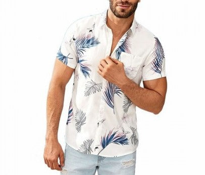 Men's Tropical Leaf Print Hawaiian Shirt for Summer