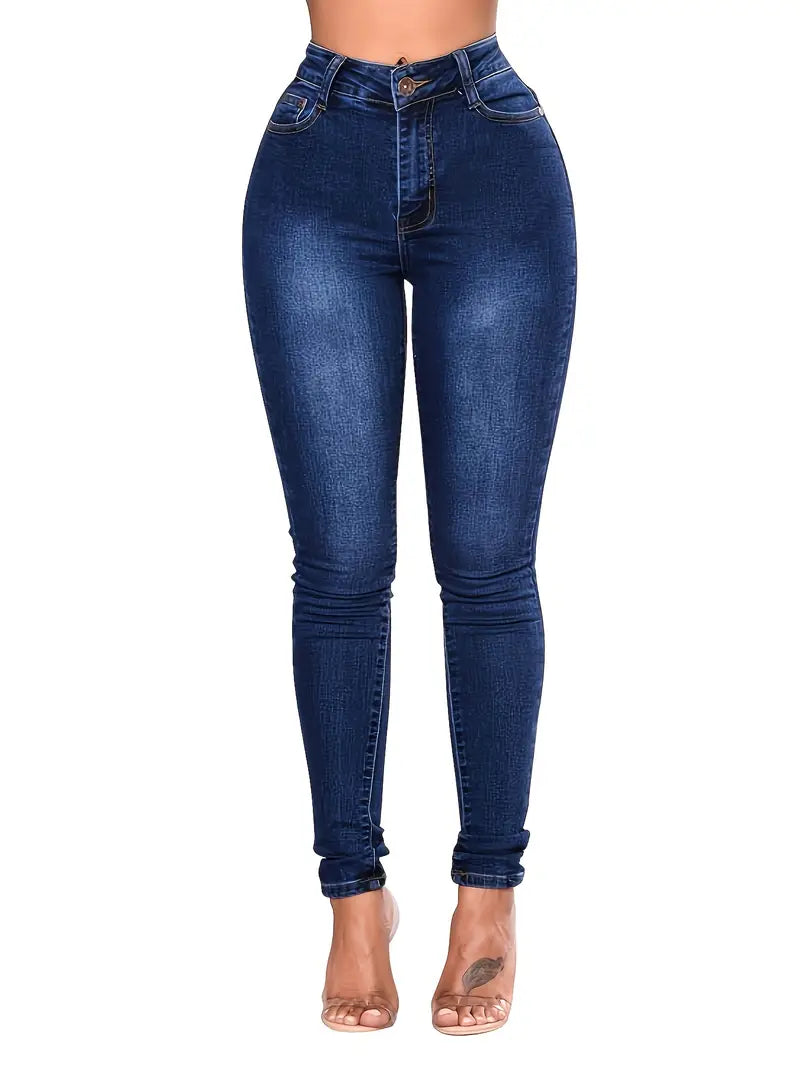 Blue High Waist Skinny Jeans with Slash Pockets