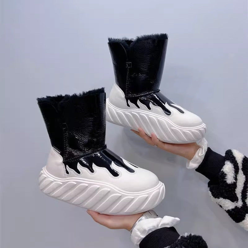 2023 Winter Women's Color Block Thick Sole Snow Boots