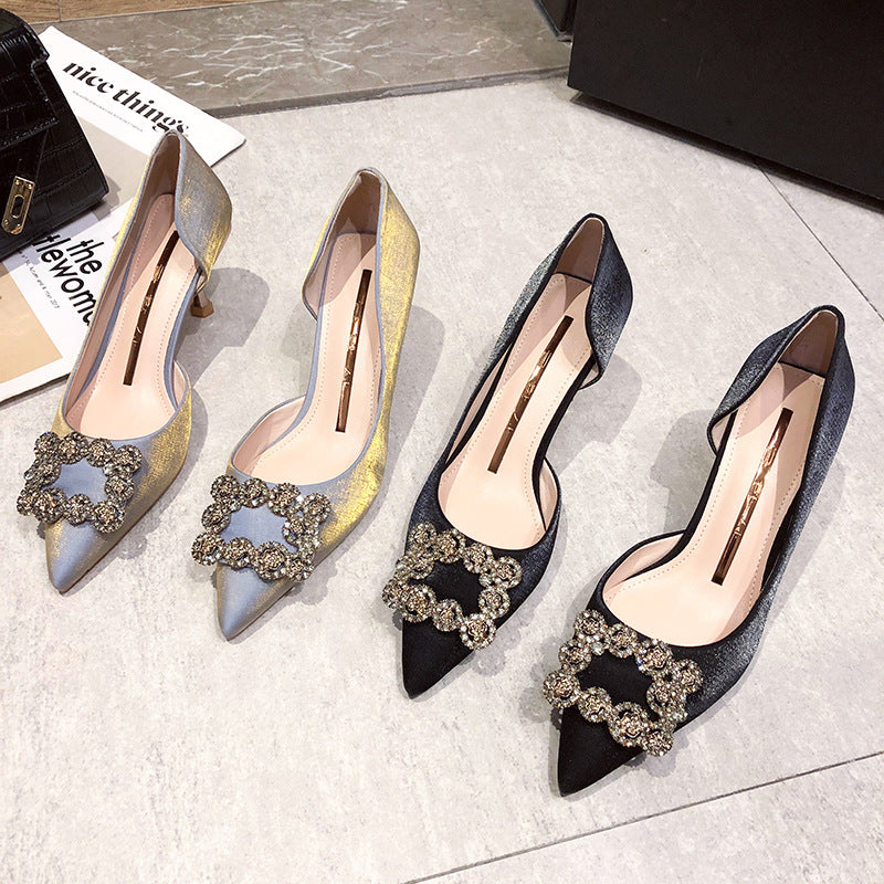 2020 Fall Women's Satin High Heel Pointed Shoes